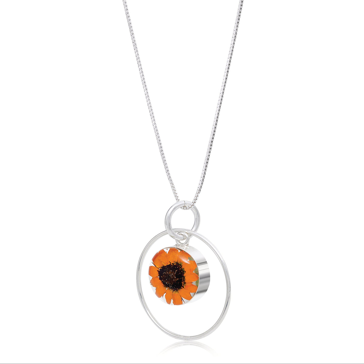 Collar Colgante Girasol Redondo de Plata de Ley