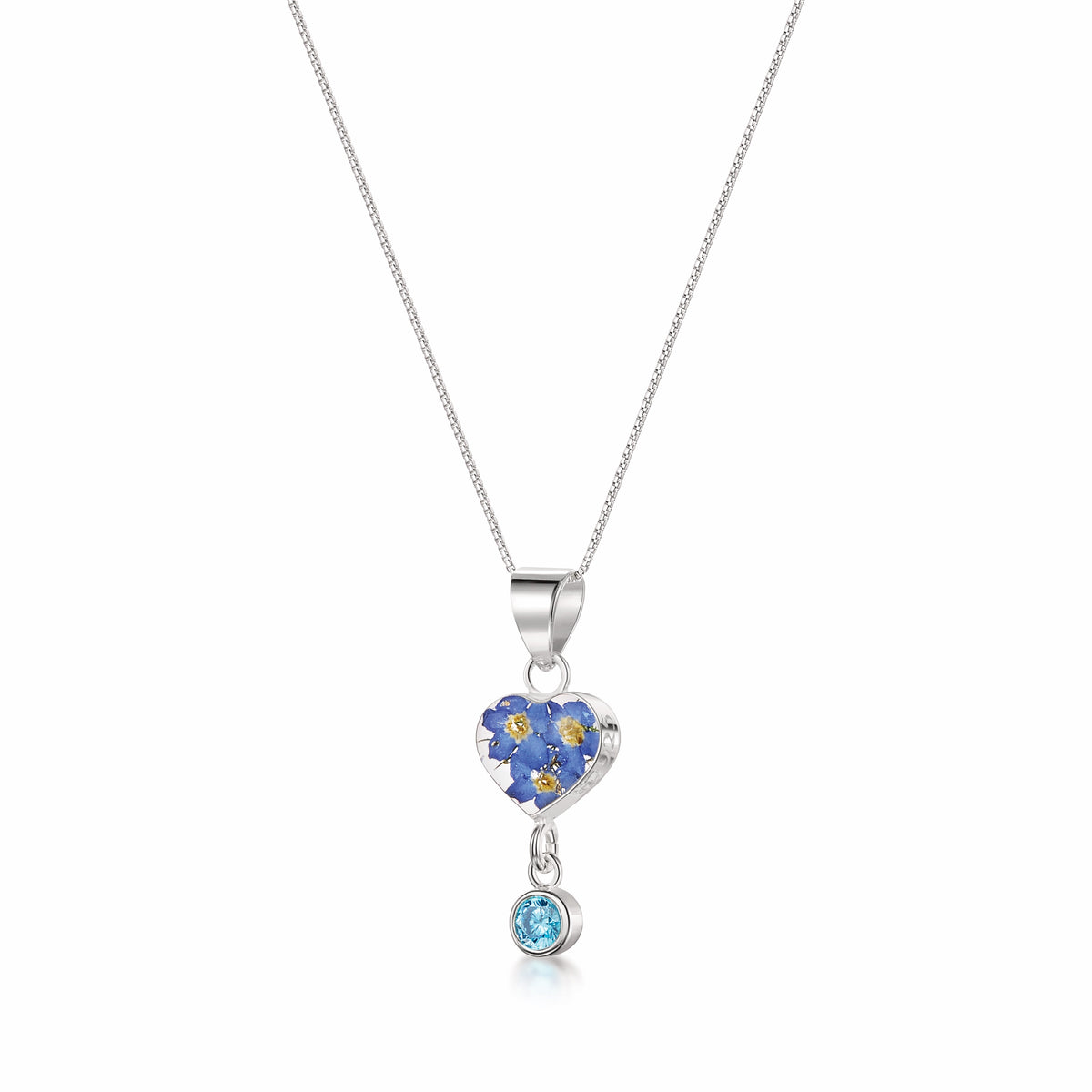 Real Flower Pendant Necklace with Birthstone Charm