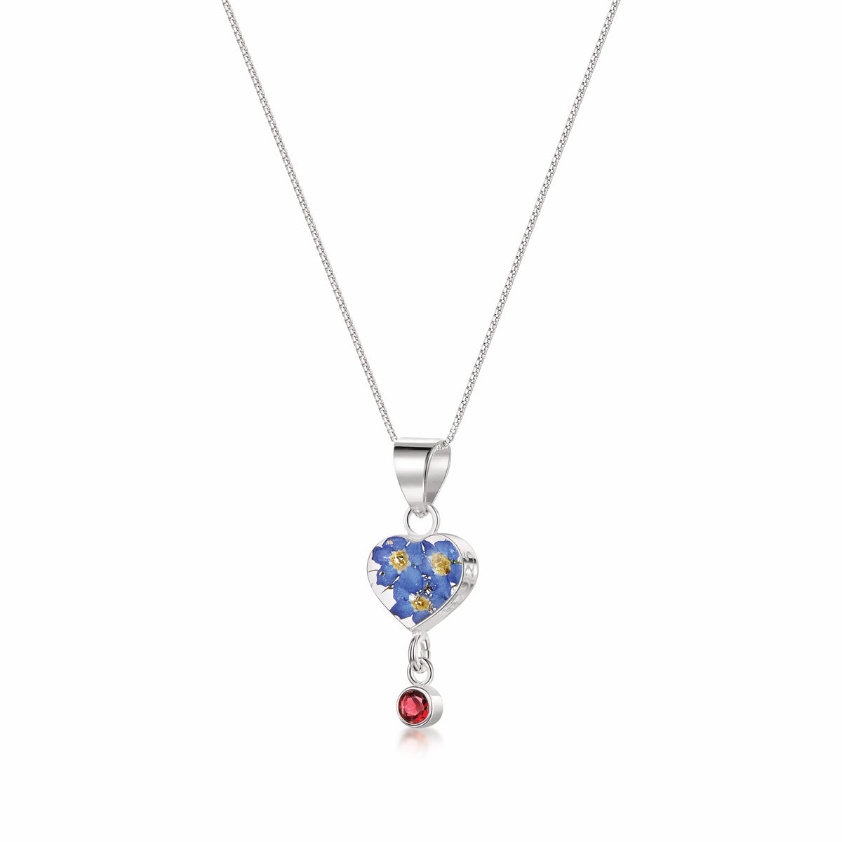 Real Flower Pendant Necklace with Birthstone Charm