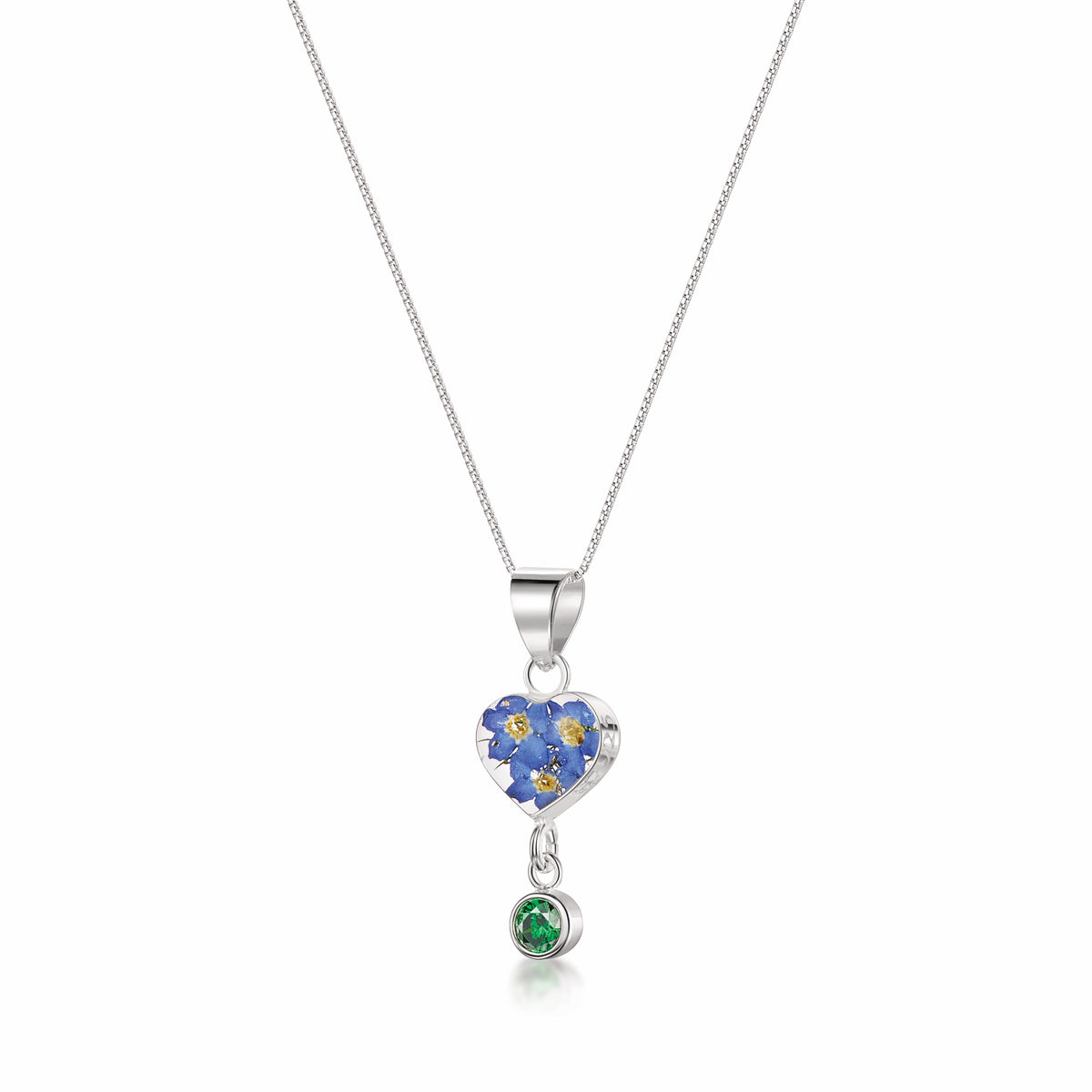 Real Flower Pendant Necklace with Birthstone Charm