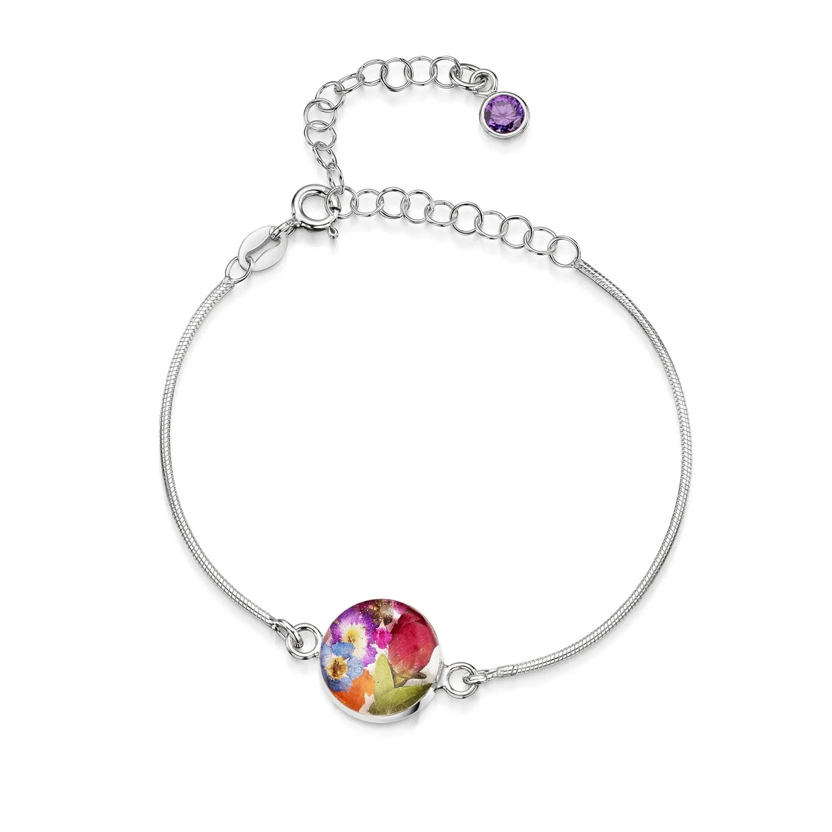Personalized Sterling Silver Birthstone Flower Bracelet