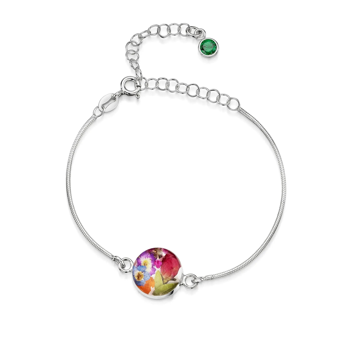 Personalized Sterling Silver Birthstone Flower Bracelet