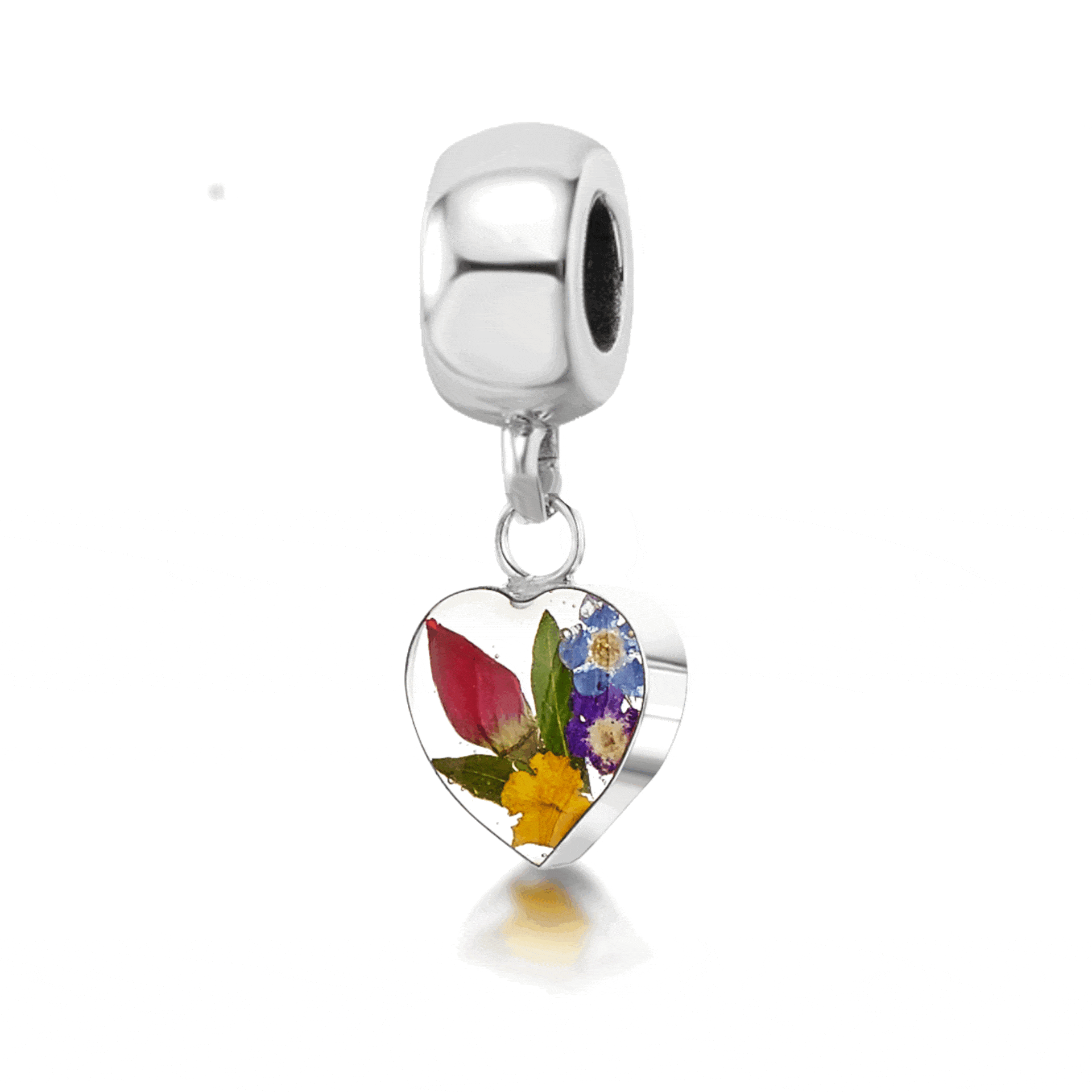 Dije de pulsera de corazón con flores mixtas