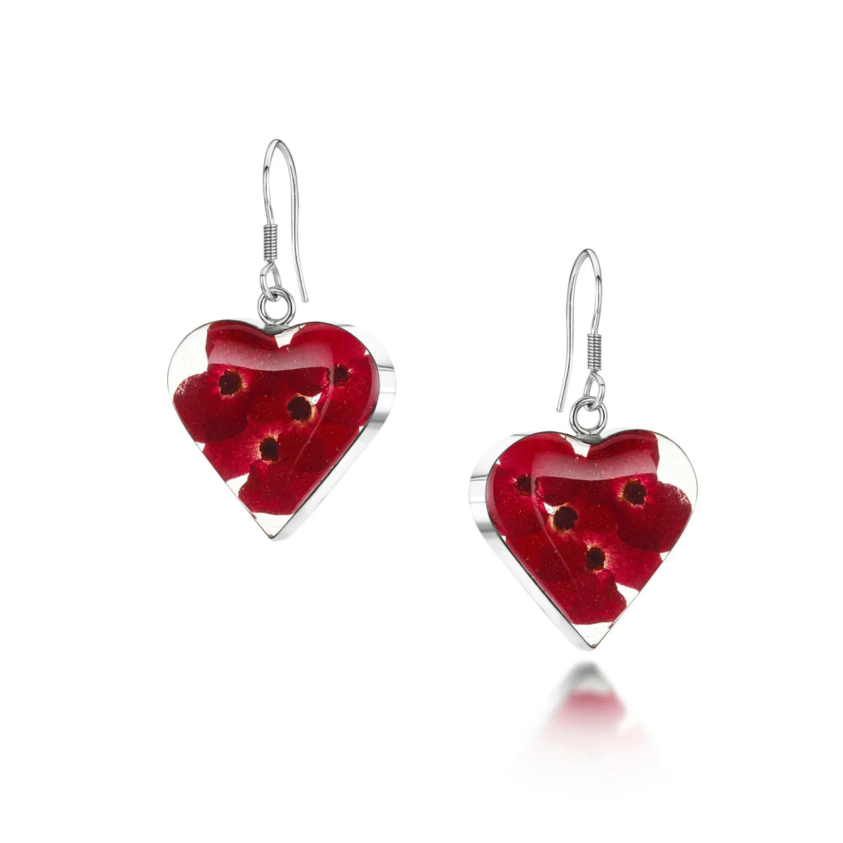 Pendientes colgantes de amapola y corazón