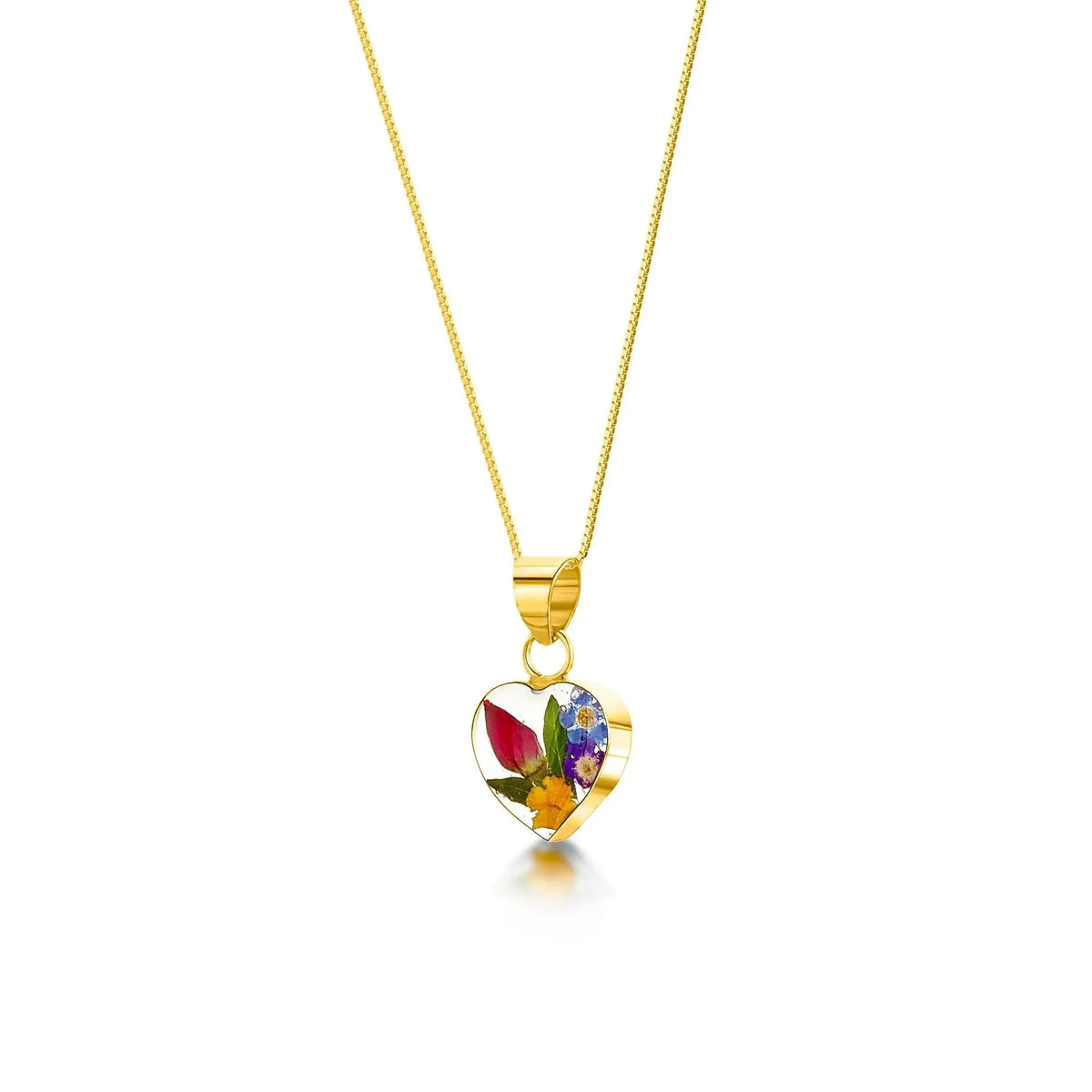 Flower jewellery by Shrieking Violet® Gold-plated sterling silver heart pendant necklace with real flowers. Gift ideas for girlfriend or wife