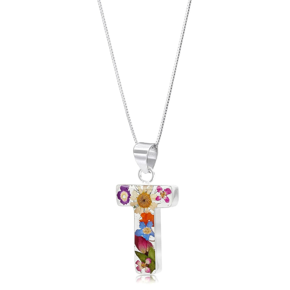 Initial necklace, Sterling silver Letters handmade with real Flowers. Perfect birthday gift