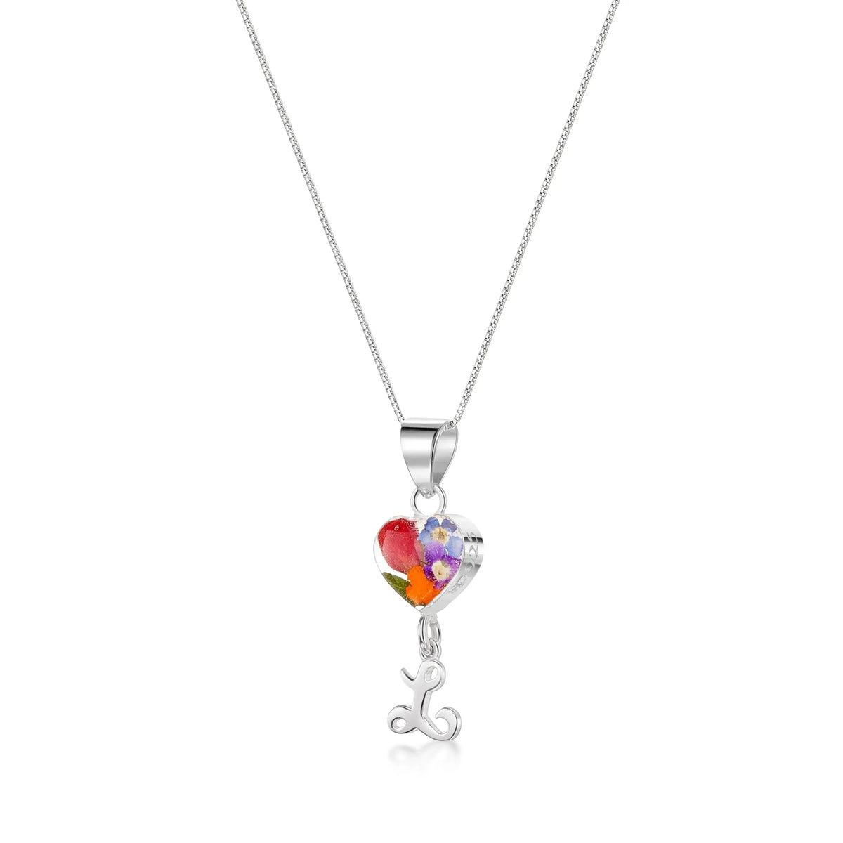 Real flower Pendant Necklace with Initial Charm