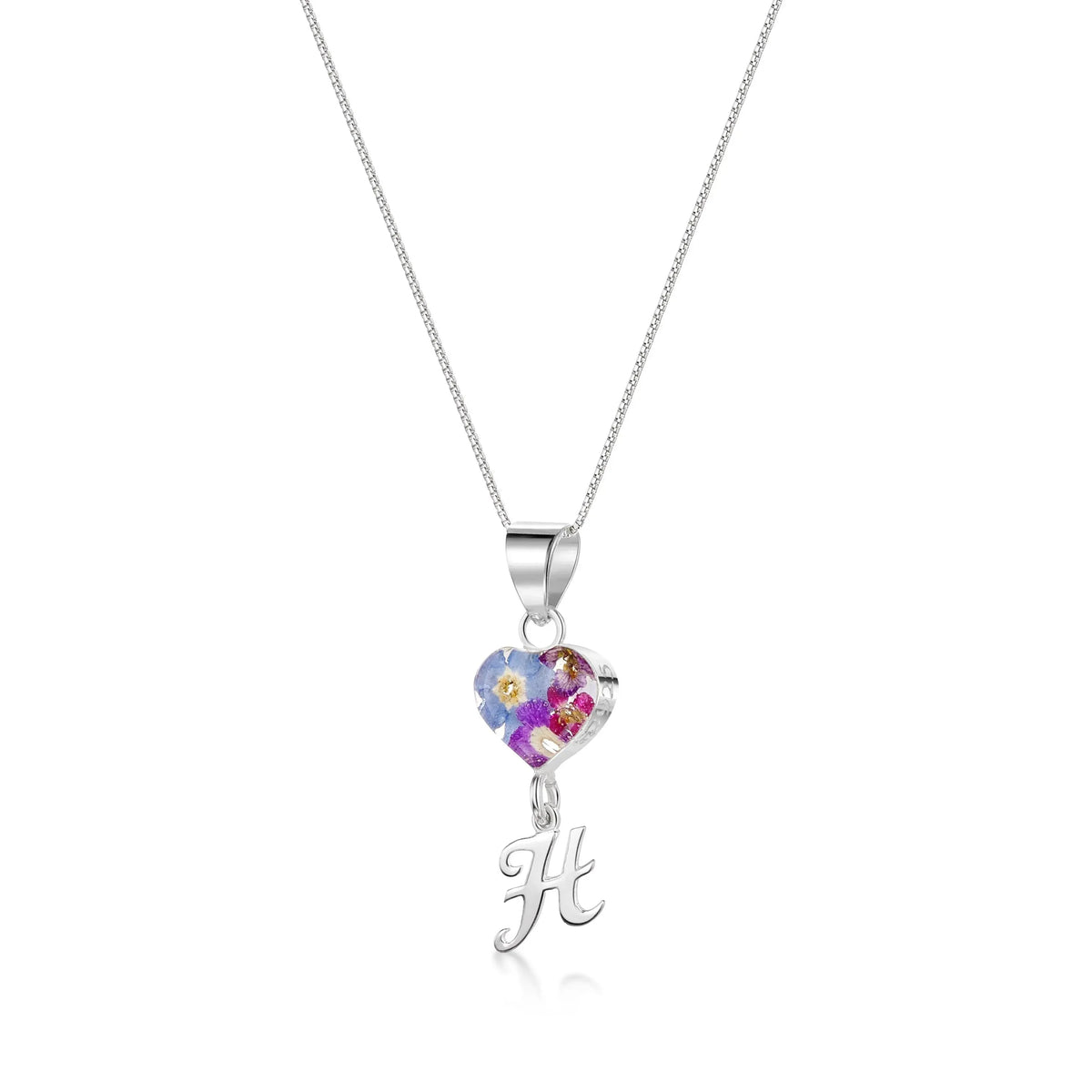Real flower Pendant Necklace with Initial Charm