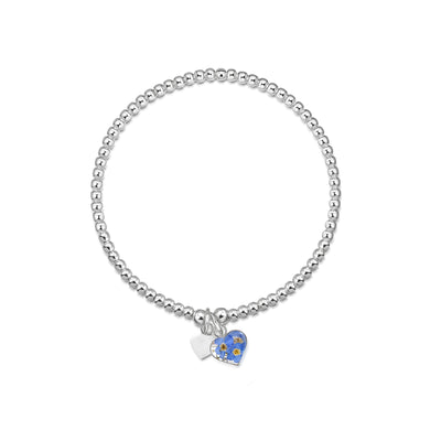 Forget Me Not Bracelet Stretch Silver Bead | Heart Charm