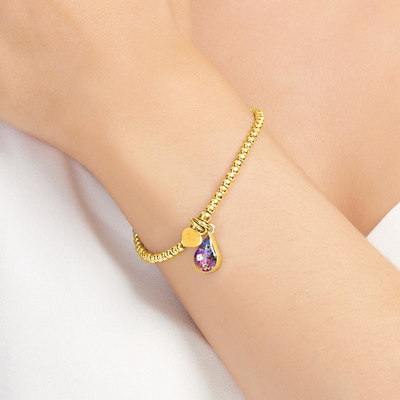Purple Haze Stretch Silver Beaded Bracelet - Gold plated Silver