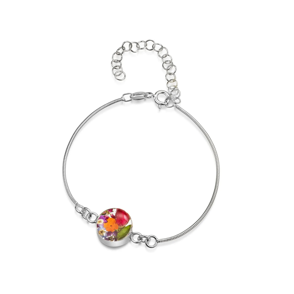 Pulsera de serpiente bañada en oro con charm de flor - Flor mixta - Redonda