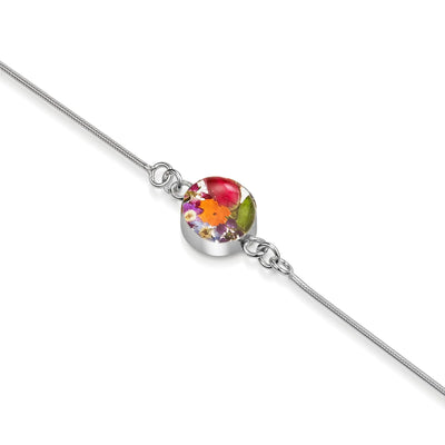 Pulsera de serpiente bañada en oro con charm de flor - Flor mixta - Redonda