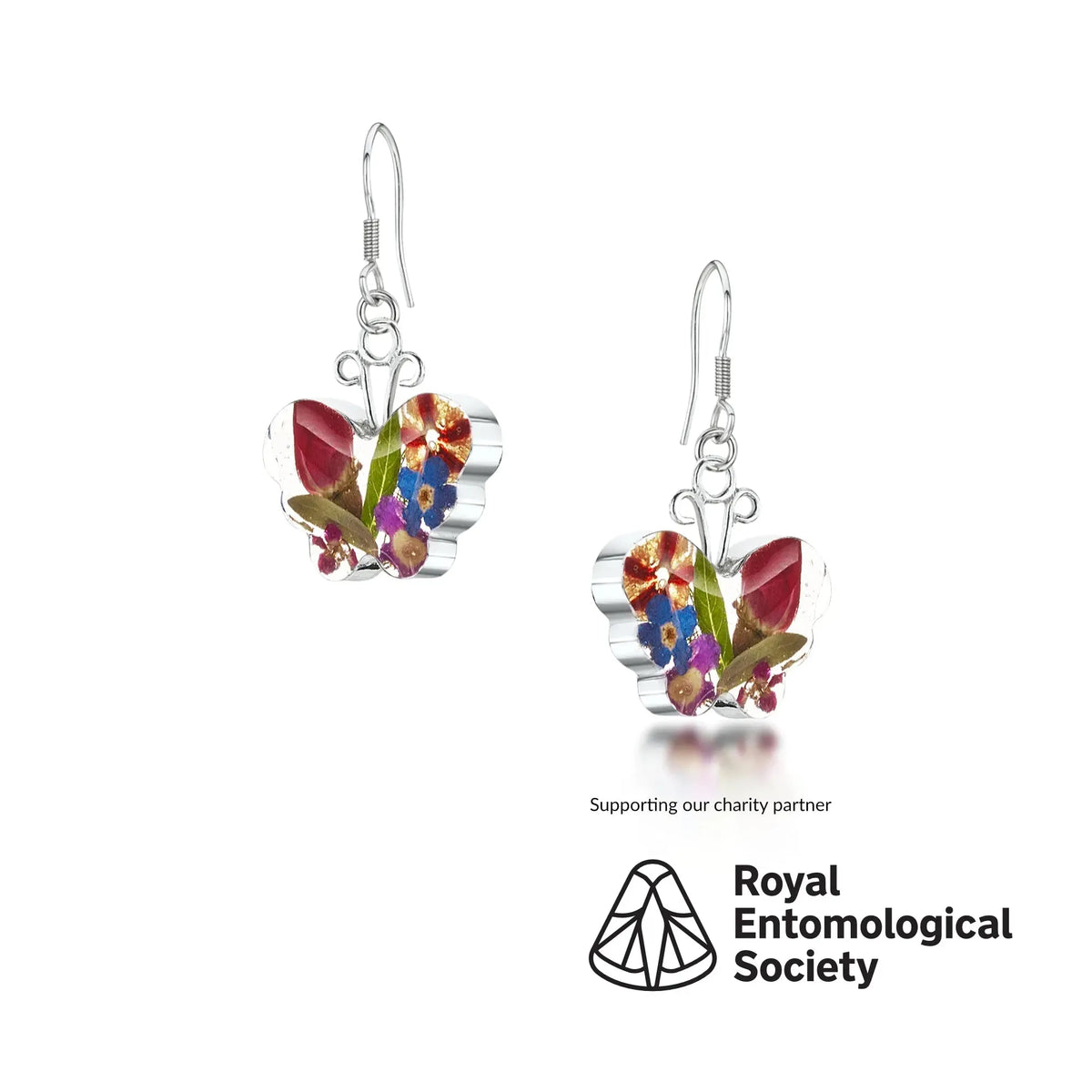 Pendientes de gota con diseño de mariposa y flores variadas