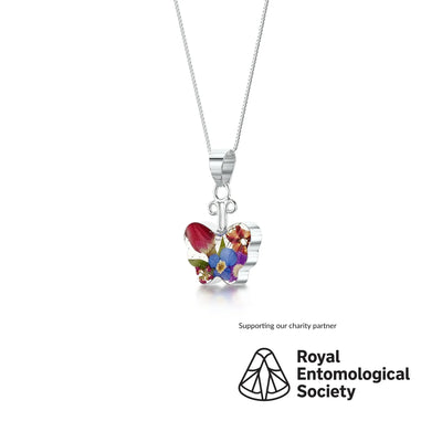 Mixed Flower Butterfly Pendant Necklace
