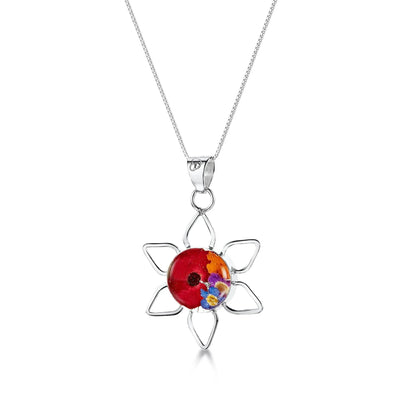 Mixed Flower Sun Pendant Necklace
