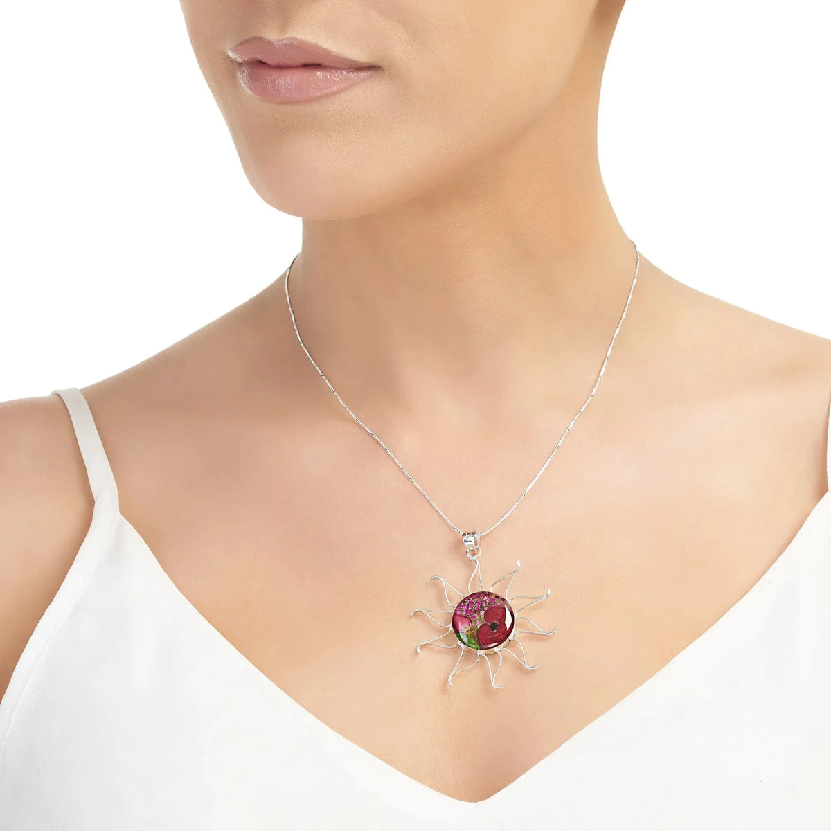Bohemia Poppy Rose Silver Pendant Necklace