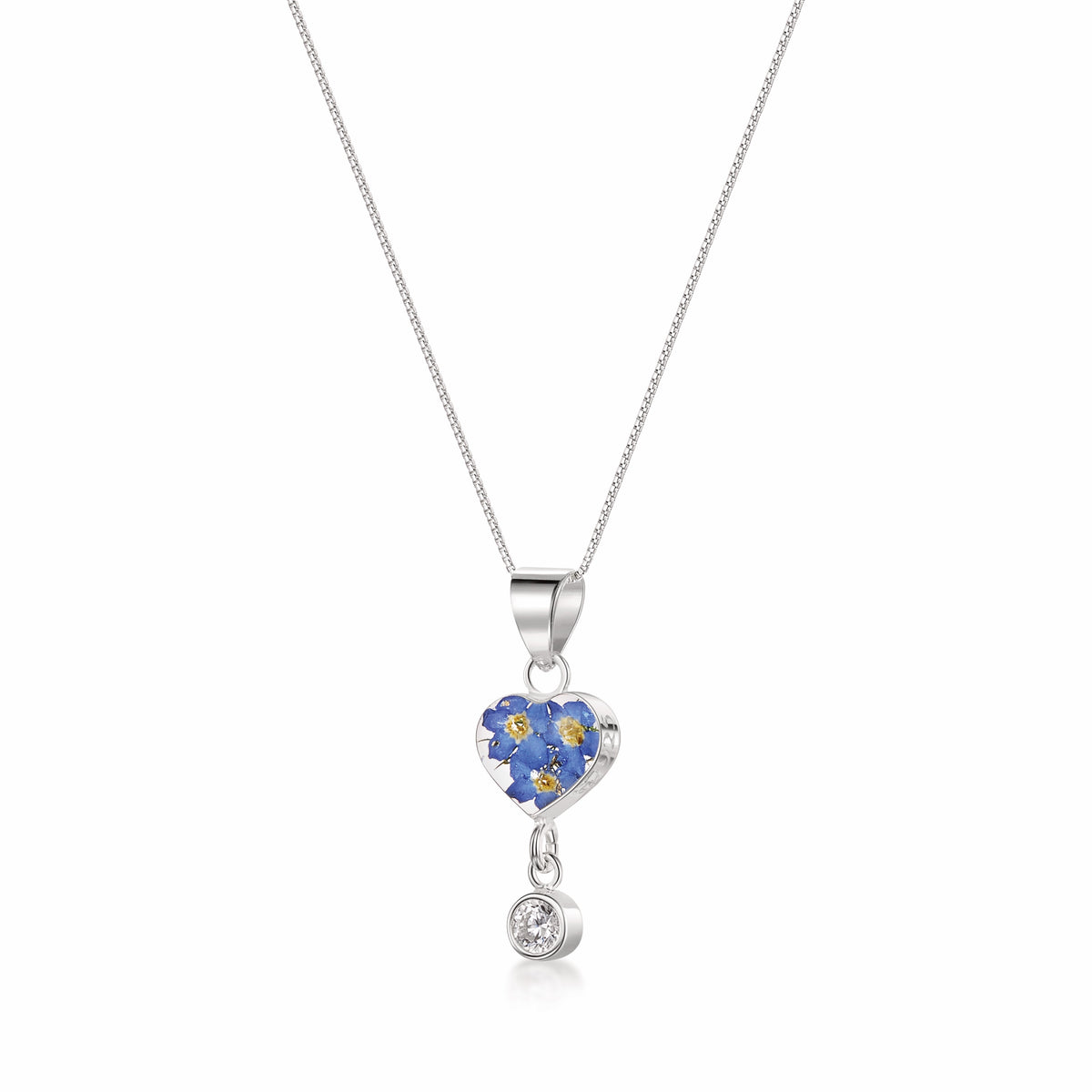 Real Flower Pendant Necklace with Birthstone Charm
