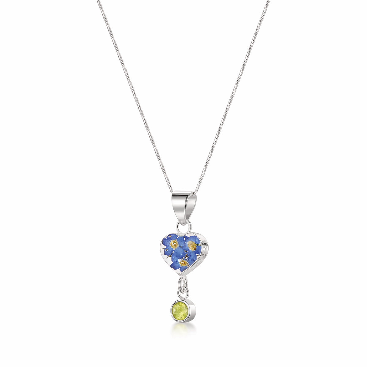 Real Flower Pendant Necklace with Birthstone Charm