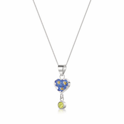 Real Flower Pendant Necklace with Birthstone Charm