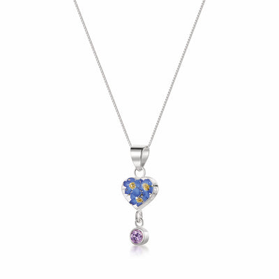 Real Flower Pendant Necklace with Birthstone Charm