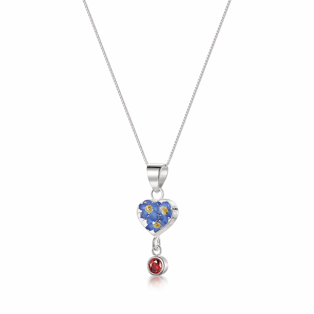 Real Flower Pendant Necklace with Birthstone Charm