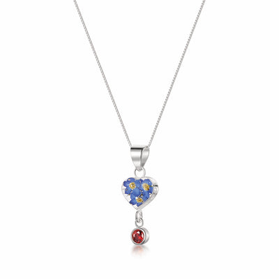 Real Flower Pendant Necklace with Birthstone Charm