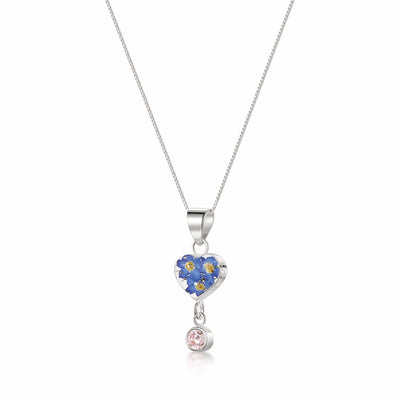 Real Flower Pendant Necklace with Birthstone Charm