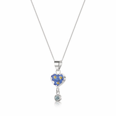 Real Flower Pendant Necklace with Birthstone Charm