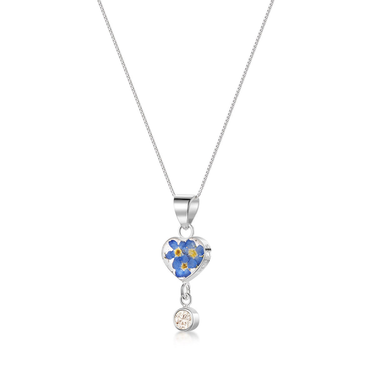 Real Flower Pendant Necklace with Birthstone Charm