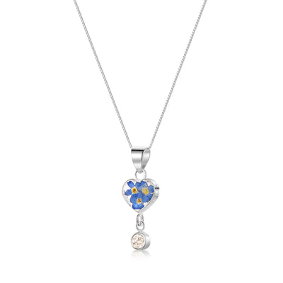 Real Flower Pendant Necklace with Birthstone Charm