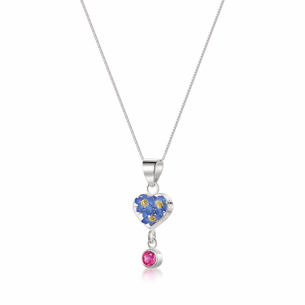 Real Flower Pendant Necklace with Birthstone Charm