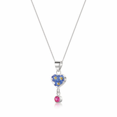 Real Flower Pendant Necklace with Birthstone Charm