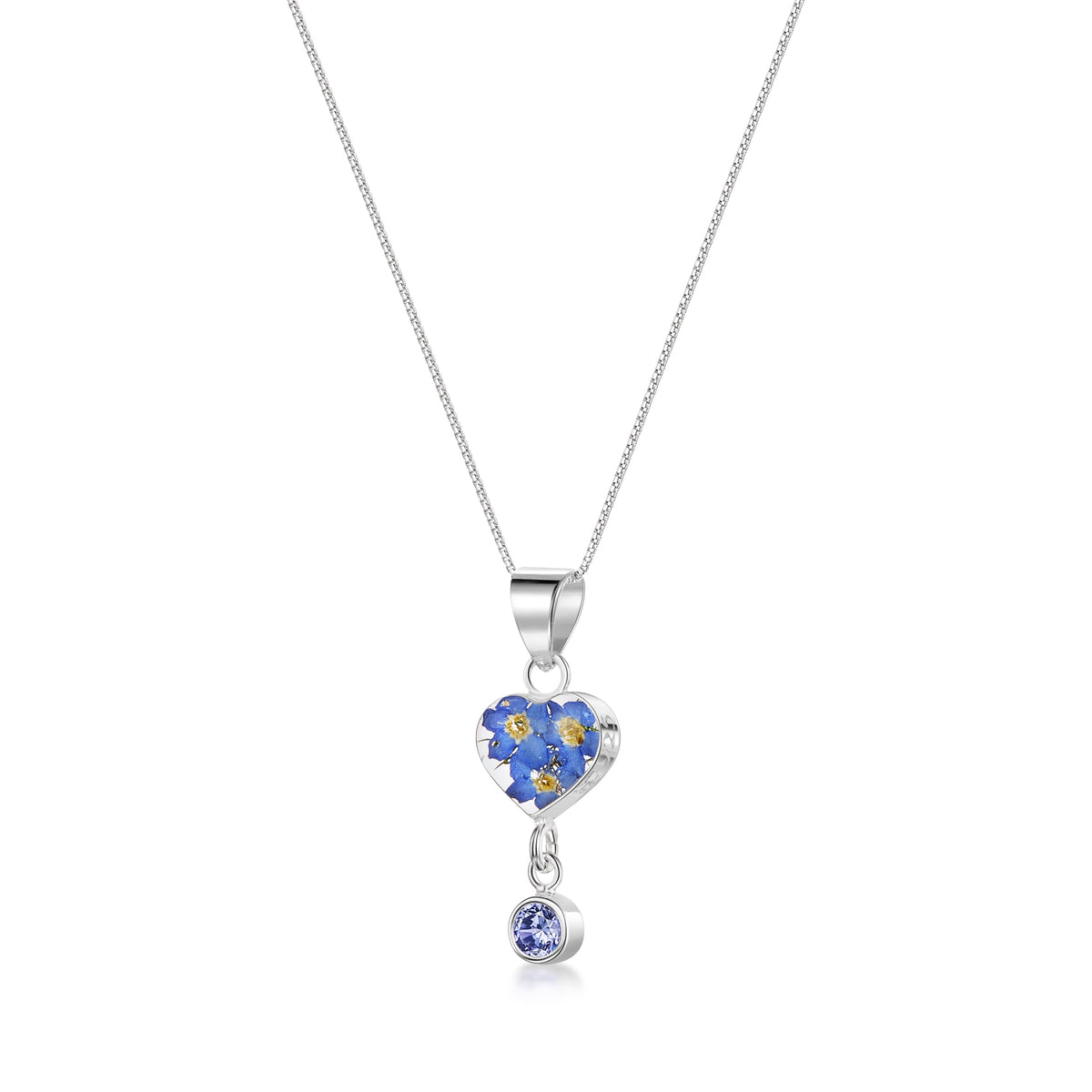 Real Flower Pendant Necklace with Birthstone Charm