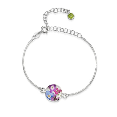 Personalized Sterling Silver Birthstone Flower Bracelet