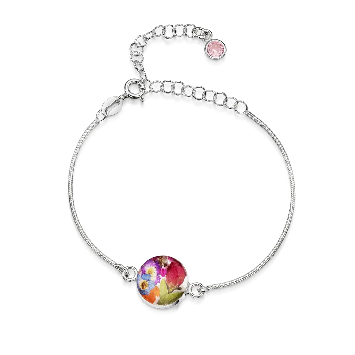 Personalized Sterling Silver Birthstone Flower Bracelet
