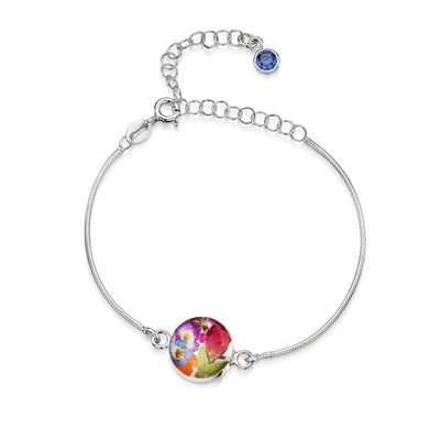Personalized Sterling Silver Birthstone Flower Bracelet
