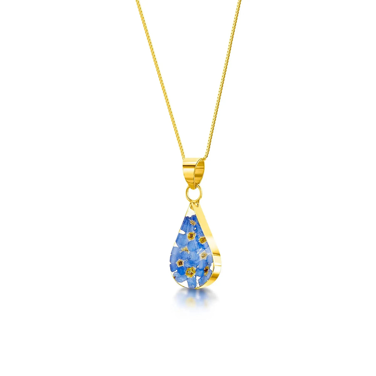 Collar de no me olvides con colgante en forma de lágrima