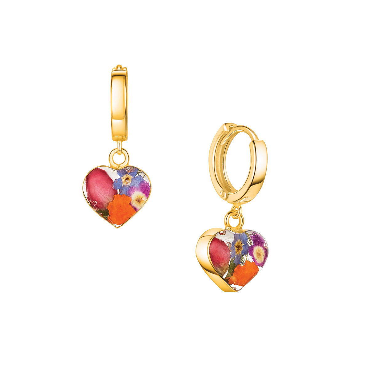 Mixed Flower Huggie Earrings - Heart