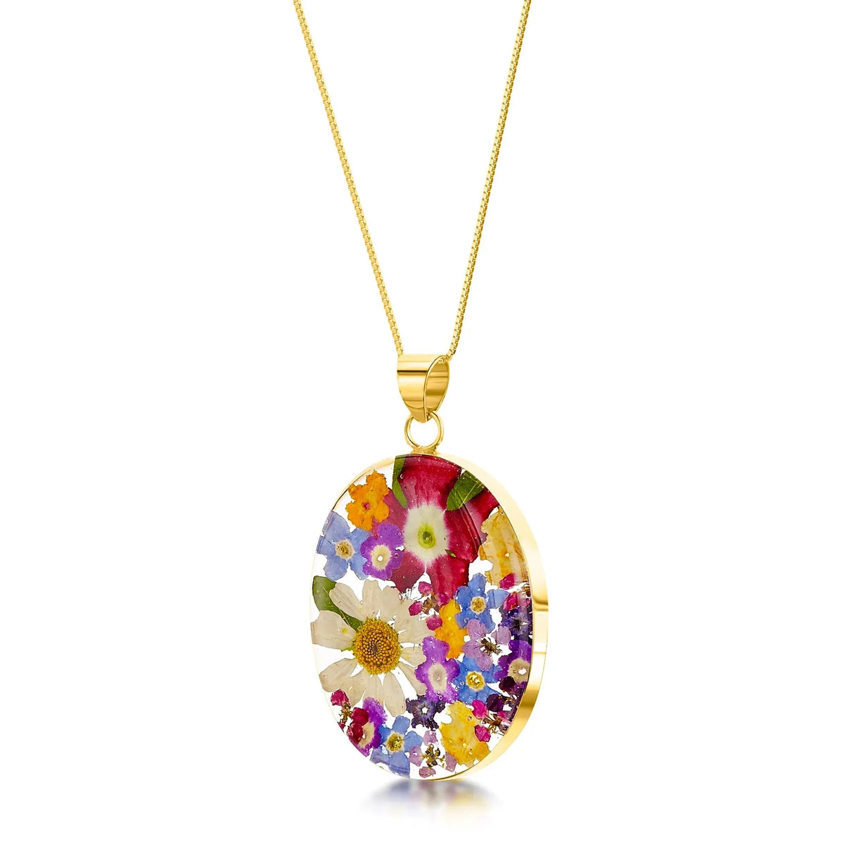 Collar con Colgante Ovalado Grande de Flores Mixtas