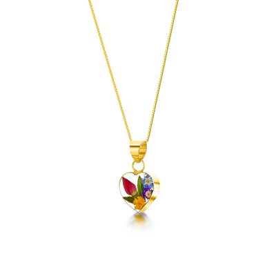Mixed Flower Heart Pendant Necklace