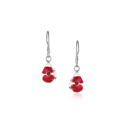 Pendientes Poppy de Shrieking Violet® Pendientes colgantes en forma de lágrima de plata esterlina con diminutas flores reales de Euphorbia milii.
