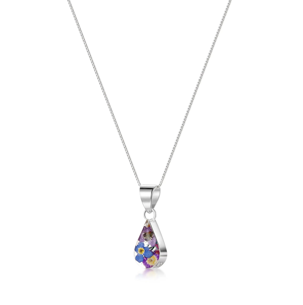 Sterling Silver Purple Haze xs Teardrop Pendant - Handmade with Real Flowers