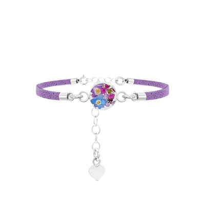 Vegan suede bracelet with real flowers set in Sterling Silver - Perfect gift for teacher