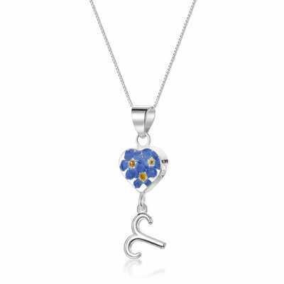 Aries Necklace - Sterling silver pendant with real flowers & a zodiac charm. More Options...
