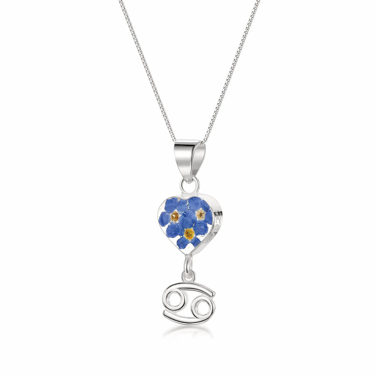 Cancer Zodiac charm Necklace - Sterling silver pendant handmade with real flowers. More Options...