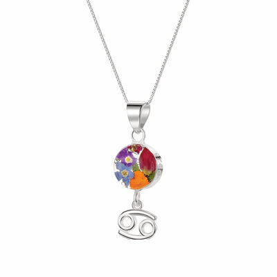 Cancer Zodiac charm Necklace - Sterling silver pendant handmade with real flowers. More Options...