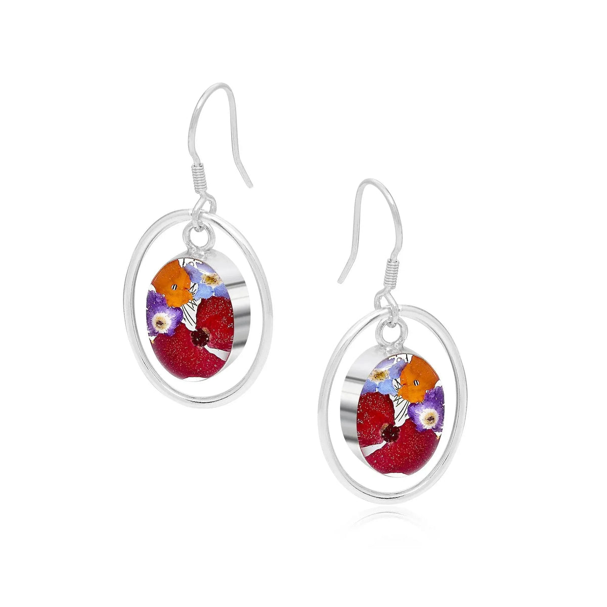Handcrafted Sterling Silver Drop Earrings with Forget-Me-Nots, Purple Verbenas & Euphorbia Milii