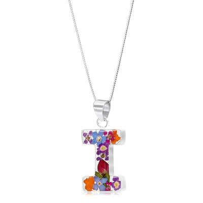 Initial necklace, Sterling silver Letters handmade with real Flowers. Perfect birthday gift