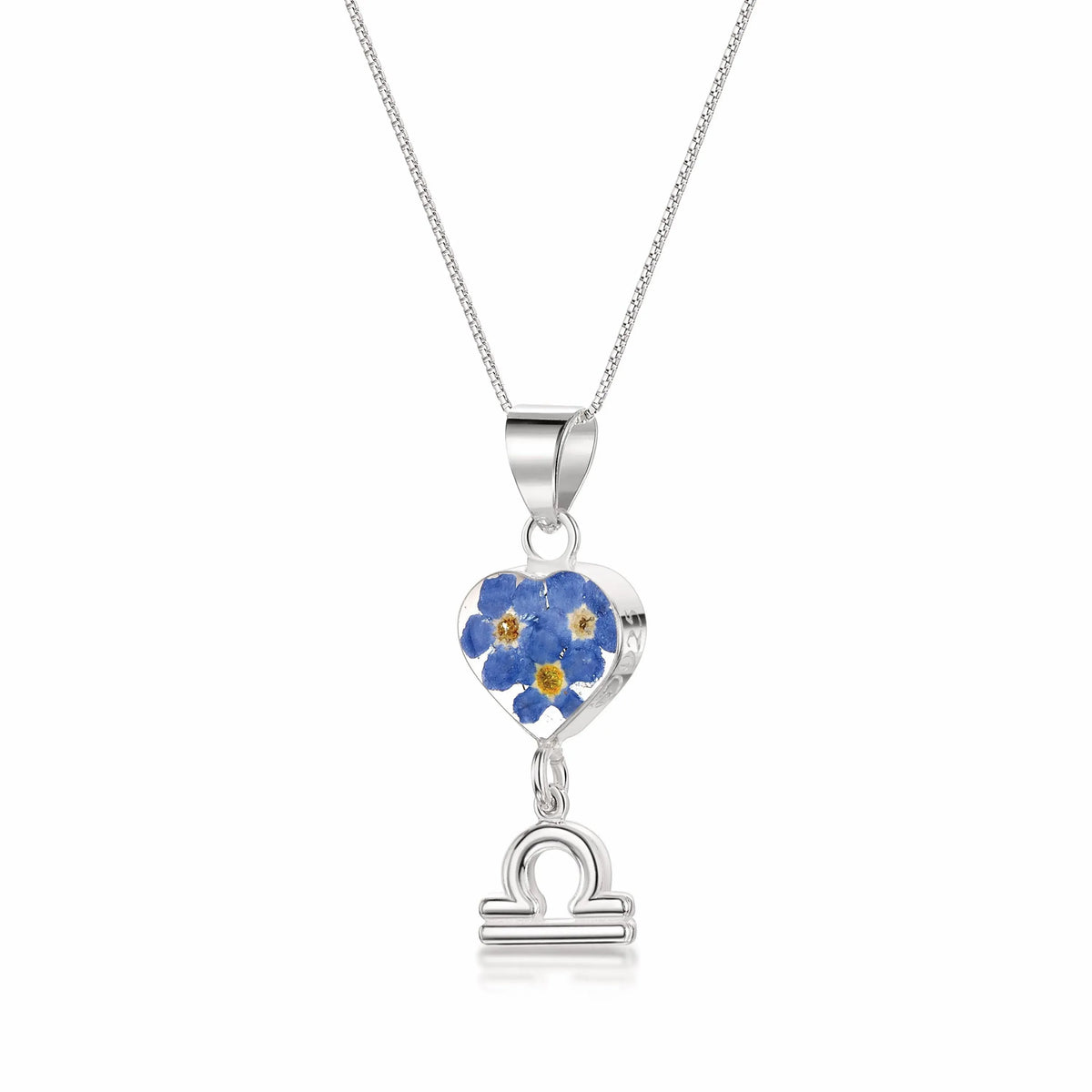 Libra Necklace - Sterling silver pendant with real flowers & a zodiac charm. More Options...