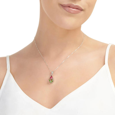Miniature rose necklace by Shrieking Violet® Sterling silver teardrop pendant with a real rose. with giftbox. Valentine jewellery gift